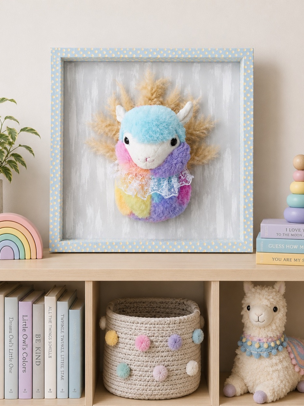 Plush Rainbow Llama Wall Mount - Pastel Multicolor